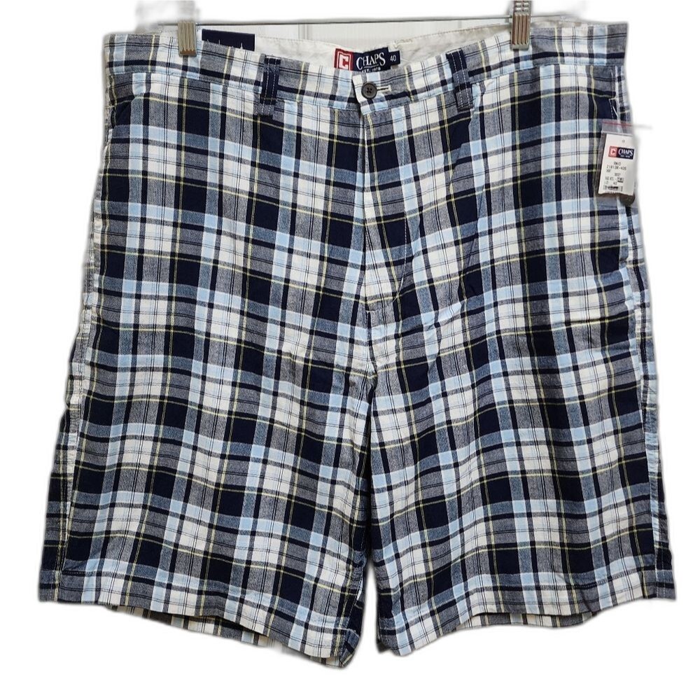 Chaps Shorts Mens Sz 40 Black Plaid Cotton Flat Front Preppy Golf Classic 10 in